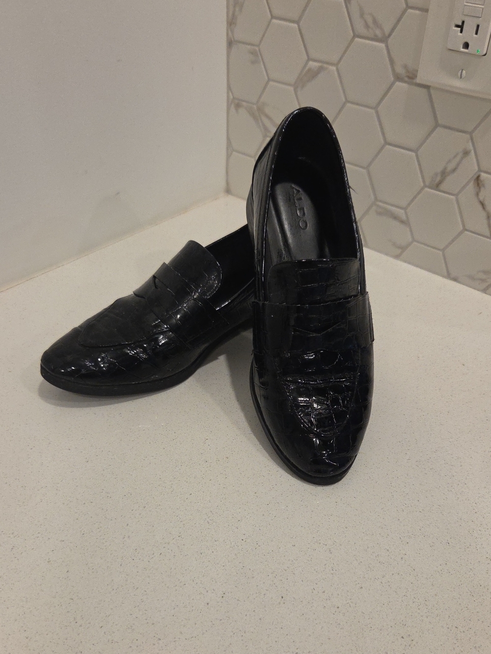 Aldo Black Croc-Embossed Leather Slip-On Loafers